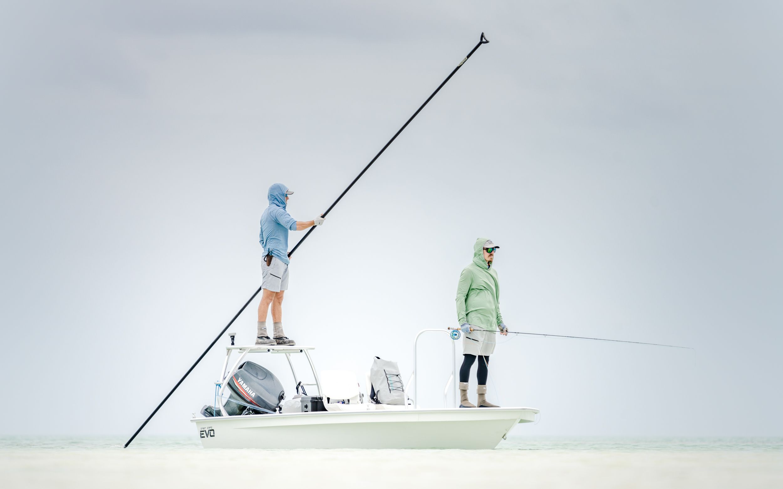 Poling the flats saltwater fly fishing skiff
